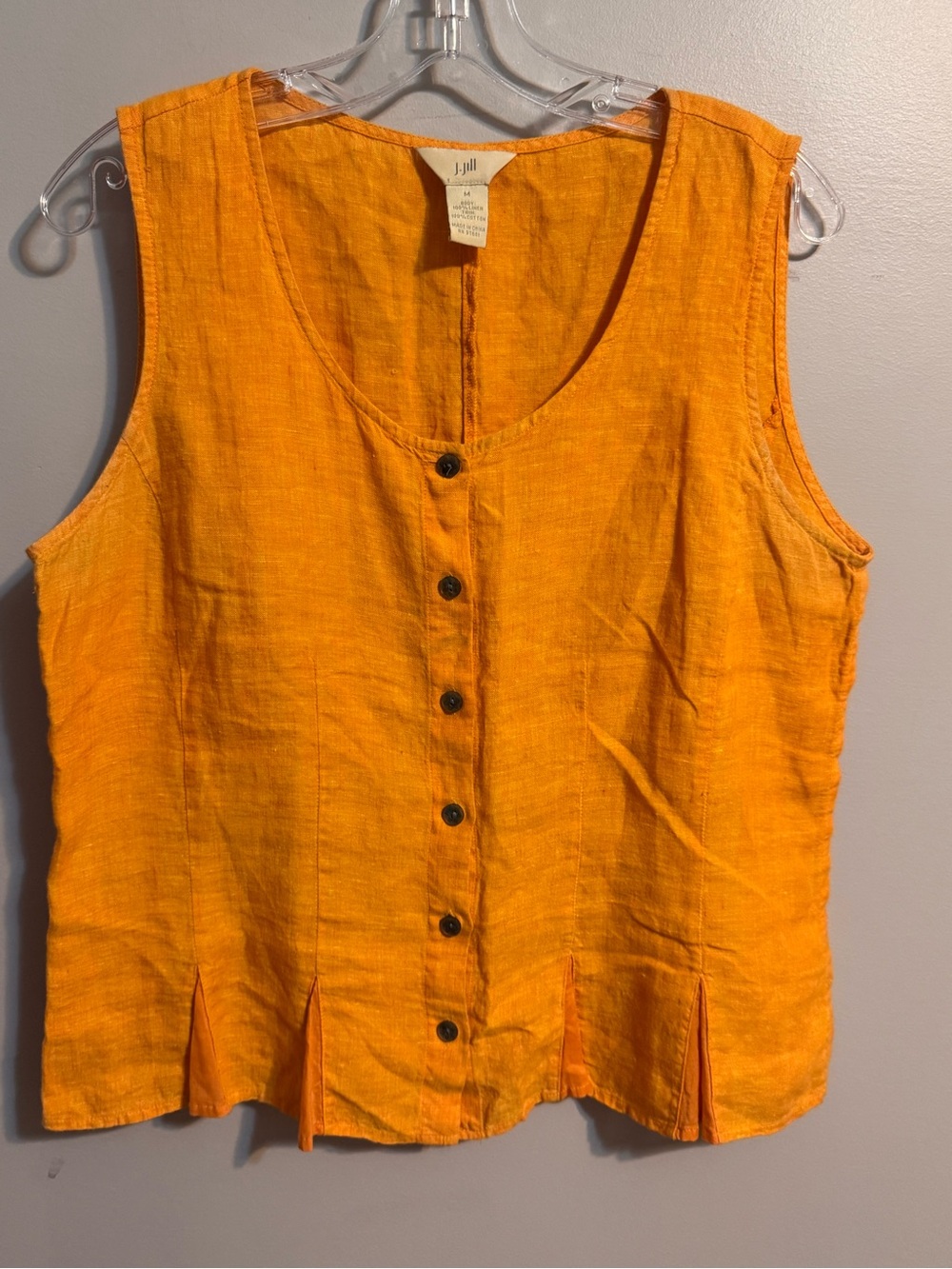 J.Jill 100% Linen Orange Button Front Sleeveless Peplum Top M